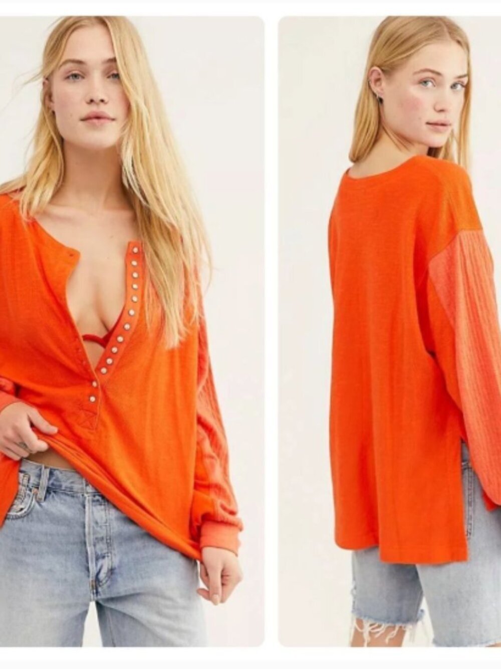 Free People We The Free Back at it Henley thermal Top oversized size Medium